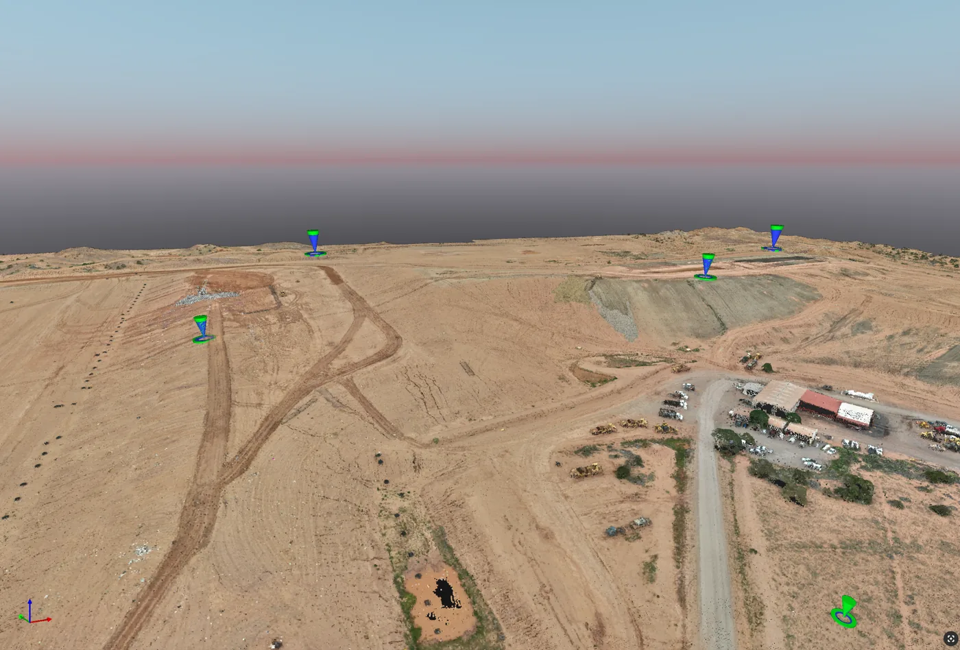 3D drone model of an active landfill with ground control markers